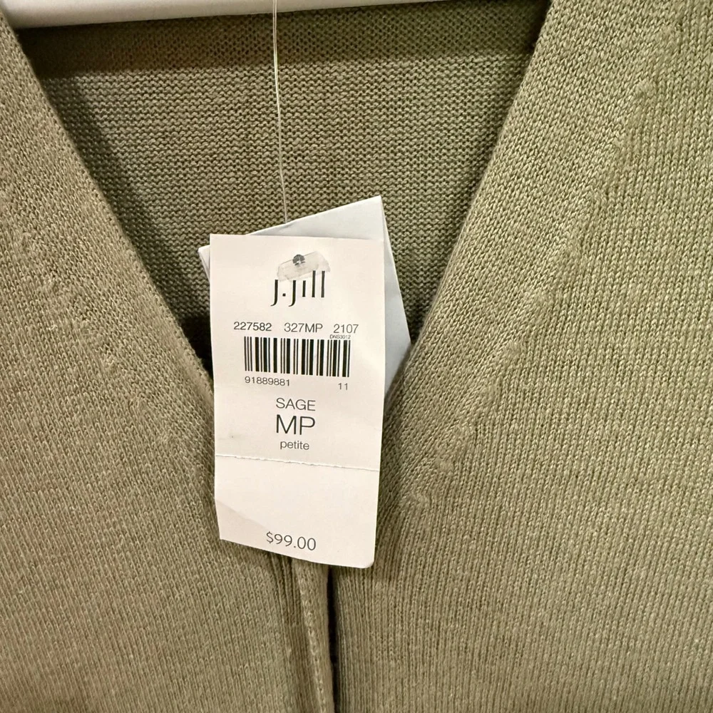 J.‎ Jill Sage Green Linen Blend Button Front Short Sleeve Cardigan Dress MP NEW